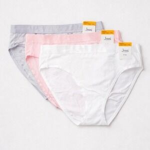 Jenni Intimates‎ Women's 3 Pack Cotton Stretch Core Panty White Pink Grey Star S